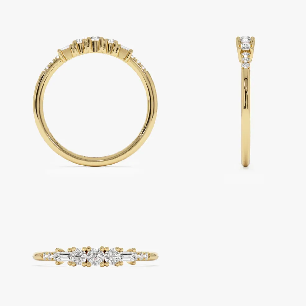 14K Gold Round & Baguette Diamond Accent Ring
