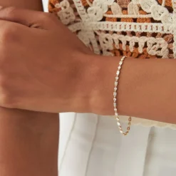 14K Gold Round and Baguette Diamond Bracelet