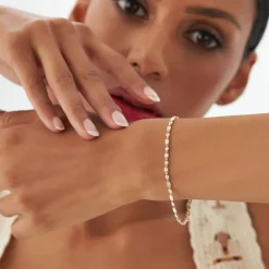 14K Gold Round and Baguette Diamond Bracelet