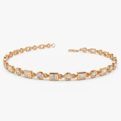 14K Gold Round and Baguette Diamond Bracelet