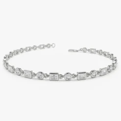 14K Gold Round and Baguette Diamond Bracelet