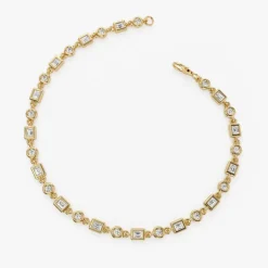 14K Gold Round and Baguette Diamond Bracelet