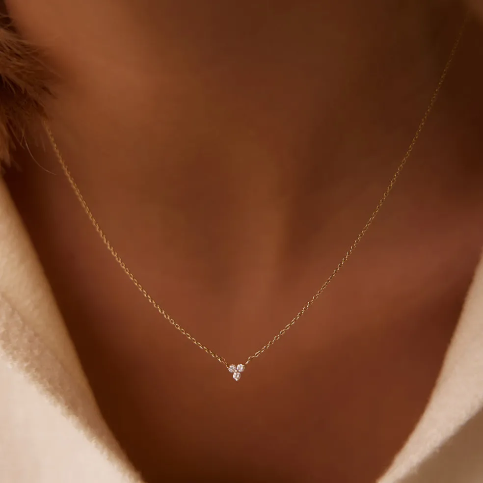 14K Gold Round Cut Diamond Trio Necklace
