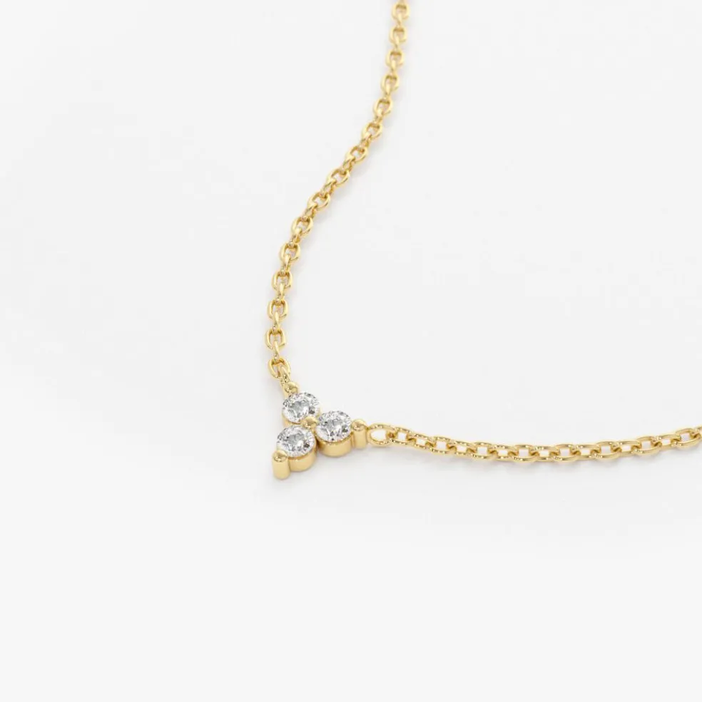14K Gold Round Cut Diamond Trio Necklace