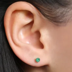 14K Gold Round Cut Emerald Stud Earrings