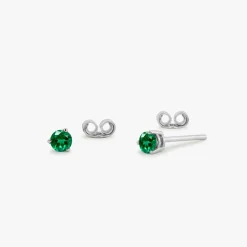 14K Gold Round Cut Emerald Stud Earrings