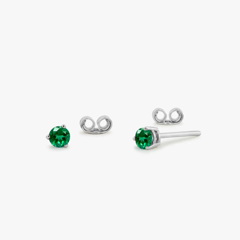 14K Gold Round Cut Emerald Stud Earrings