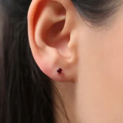 14K Gold Round Cut Ruby Stud Earrings