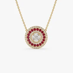 14K Gold Round Diamond Ruby Necklace