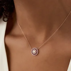 14K Gold Round Diamond Ruby Necklace