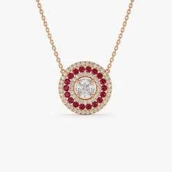 14K Gold Round Diamond Ruby Necklace