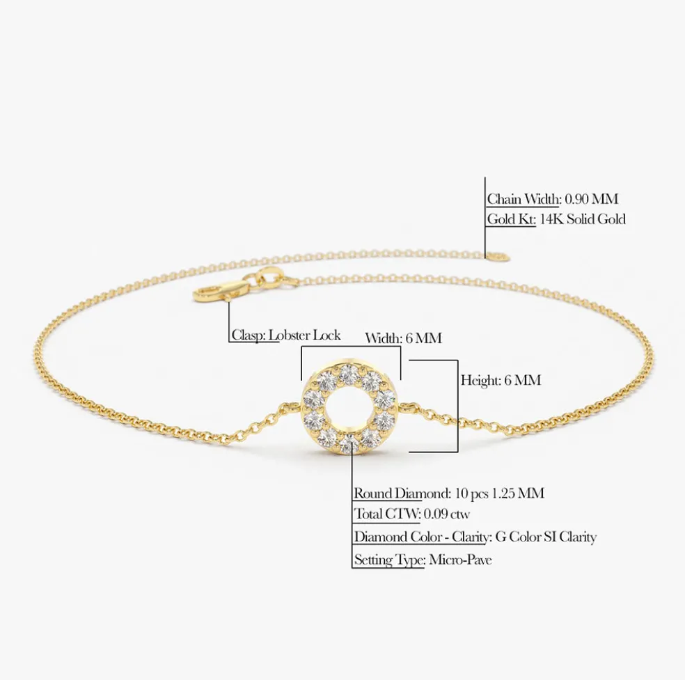 14K Gold Round Pave Diamond Bracelet