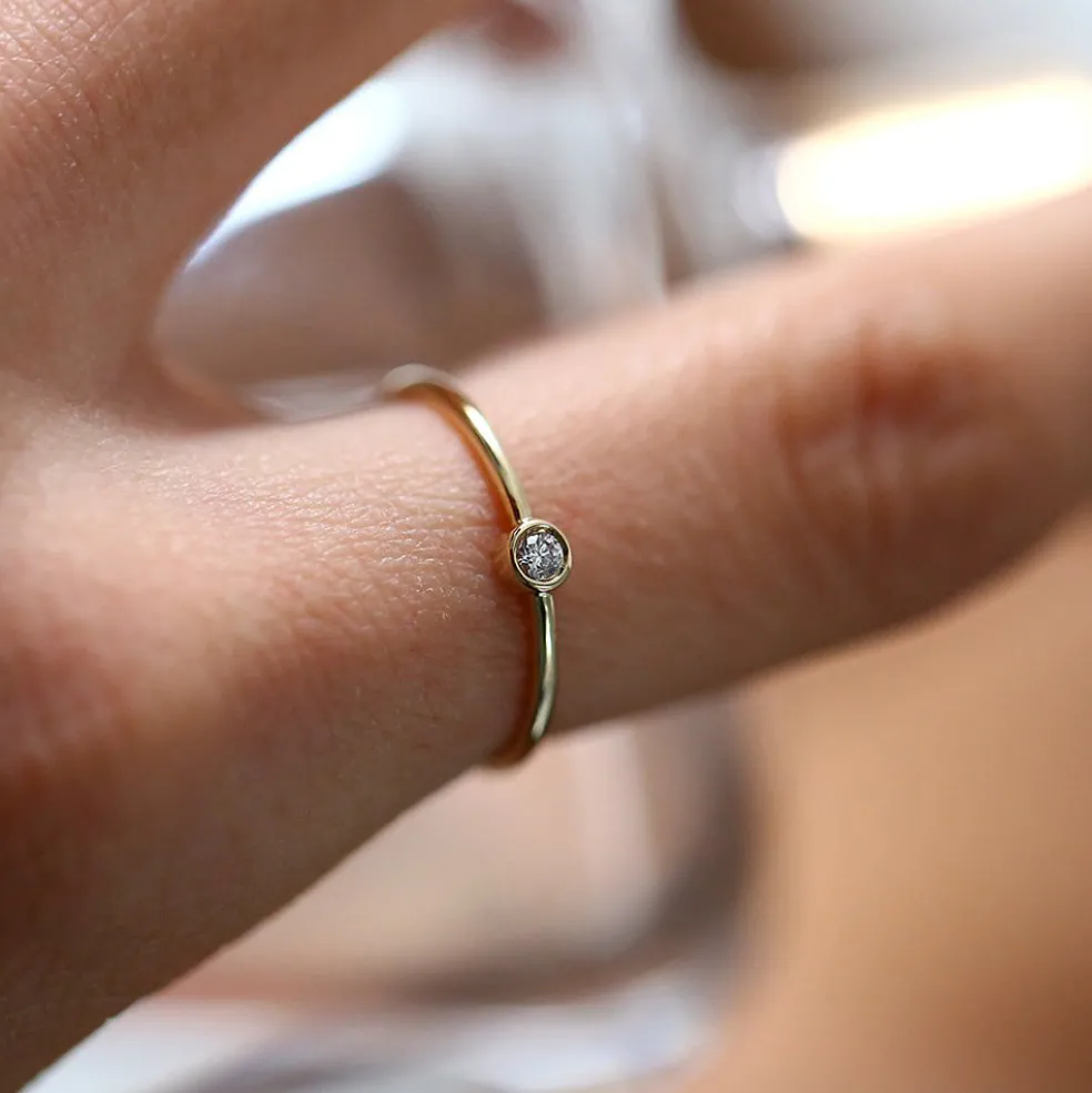 14K Gold Round Solitaire Diamond Ring
