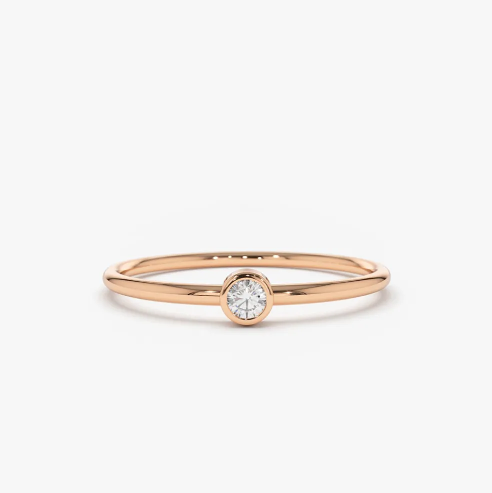 14K Gold Round Solitaire Diamond Ring
