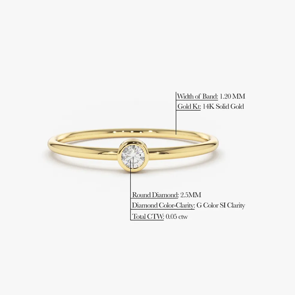 14K Gold Round Solitaire Diamond Ring