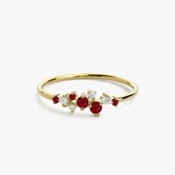 14k Gold Ruby and Diamond Cluster Ring