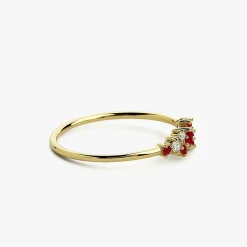 14k Gold Ruby and Diamond Cluster Ring
