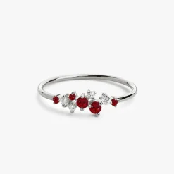 14k Gold Ruby and Diamond Cluster Ring