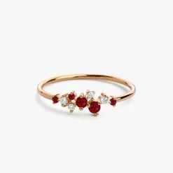 14k Gold Ruby and Diamond Cluster Ring
