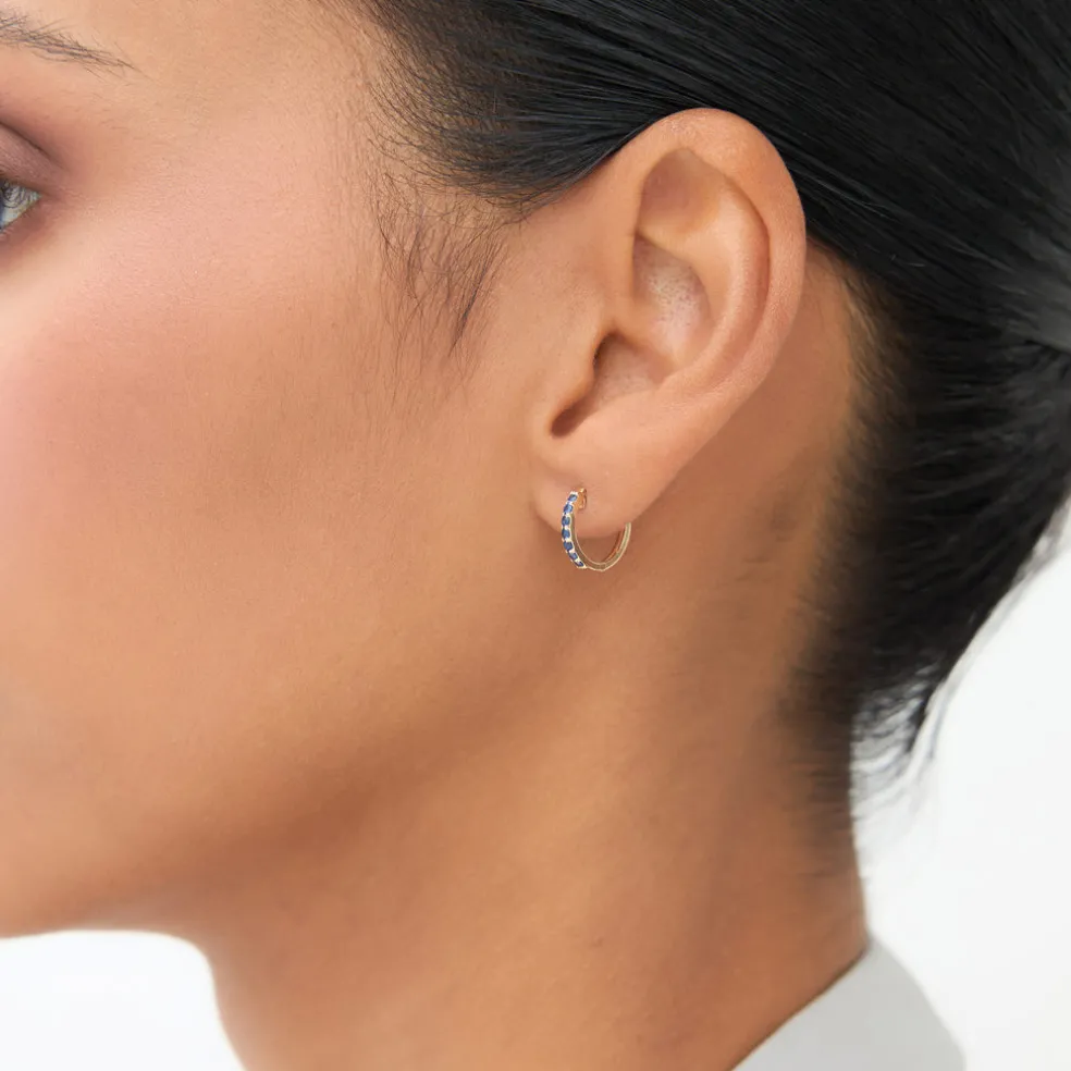 14K Gold Sapphire Huggie Hoop Earrings