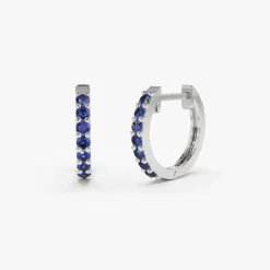 14K Gold Sapphire Huggie Hoop Earrings