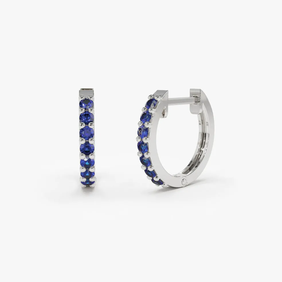 14K Gold Sapphire Huggie Hoop Earrings