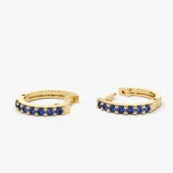 14K Gold Sapphire Huggie Hoop Earrings