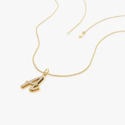 14K Gold Script Font Diamond Initial Layered 3D Necklace