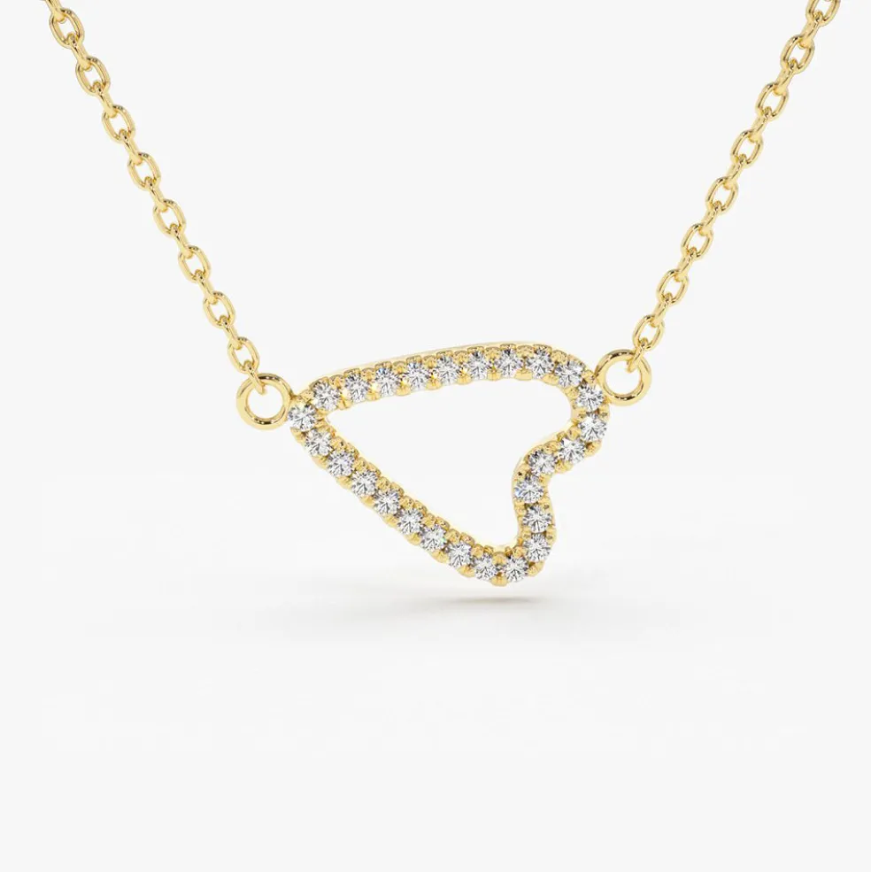 14K Gold Sideways Diamond Heart in Micro Pave Setting