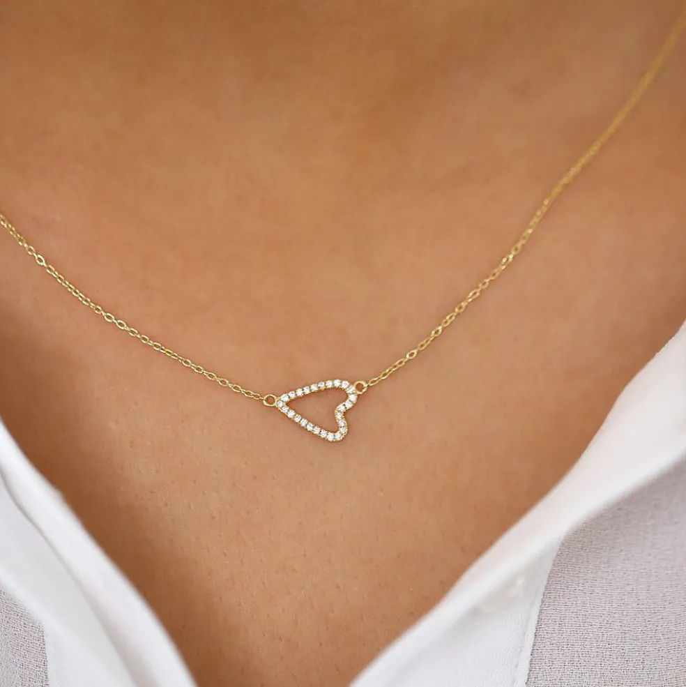 14K Gold Sideways Diamond Heart in Micro Pave Setting