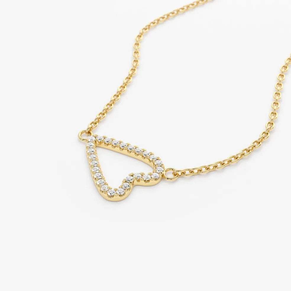 14K Gold Sideways Diamond Heart in Micro Pave Setting