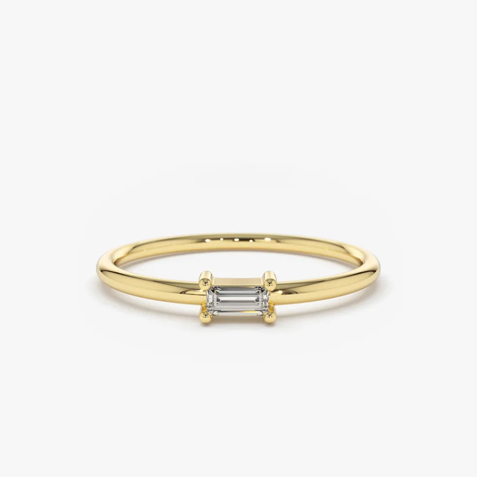 14K Gold Single Baguette Diamond Ring