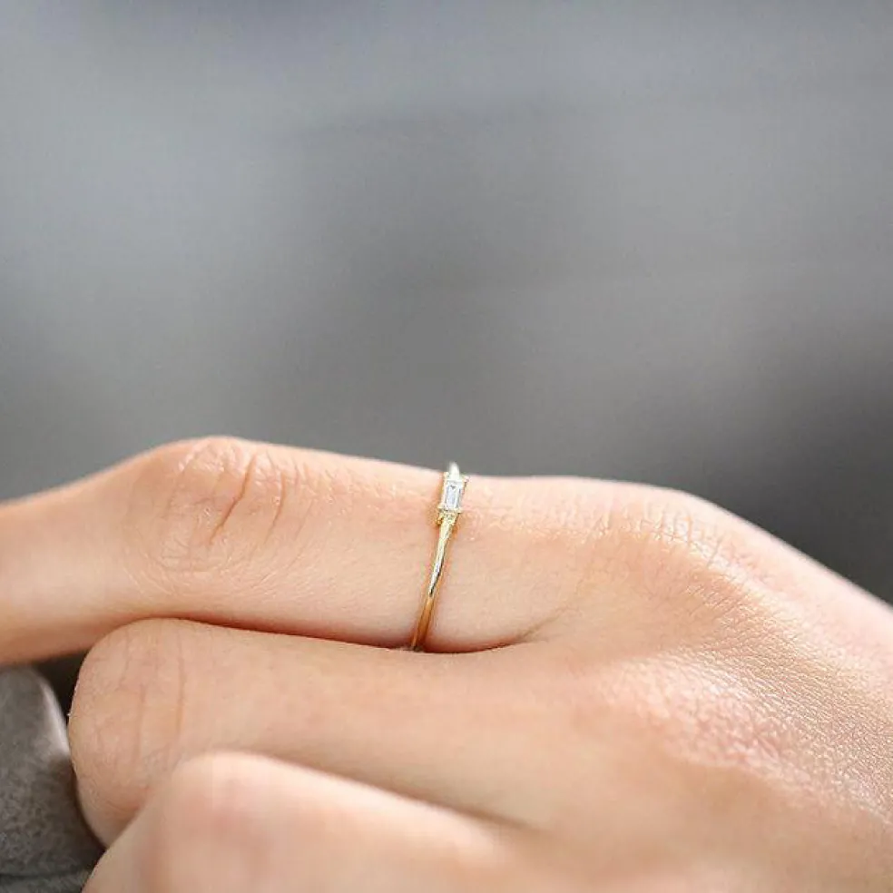 14K Gold Single Baguette Diamond Ring