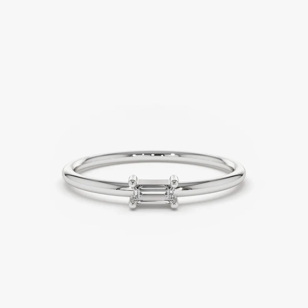 14K Gold Single Baguette Diamond Ring