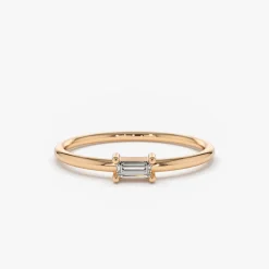 14K Gold Single Baguette Diamond Ring