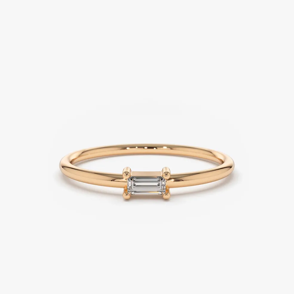 14K Gold Single Baguette Diamond Ring