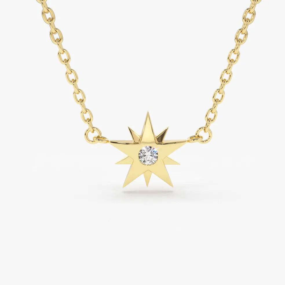 14K Gold Single Diamond Star Necklace