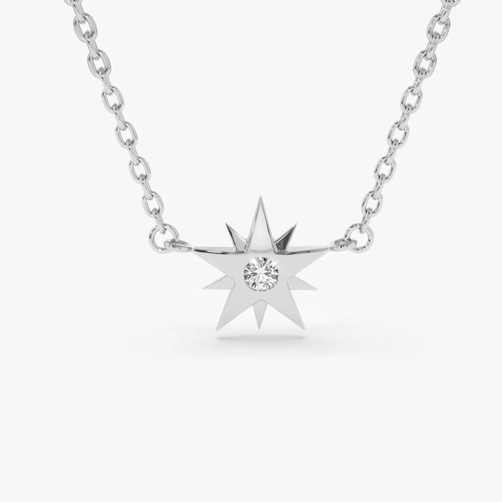 14K Gold Single Diamond Star Necklace