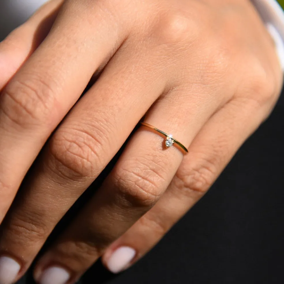 14K Gold Single Floating Diamond Ring