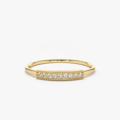 14K Gold Single Row Pave Diamond Ring