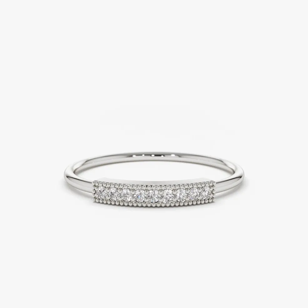 14K Gold Single Row Pave Diamond Ring