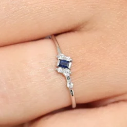 14K Gold Slanted Baguette Sapphire Ring