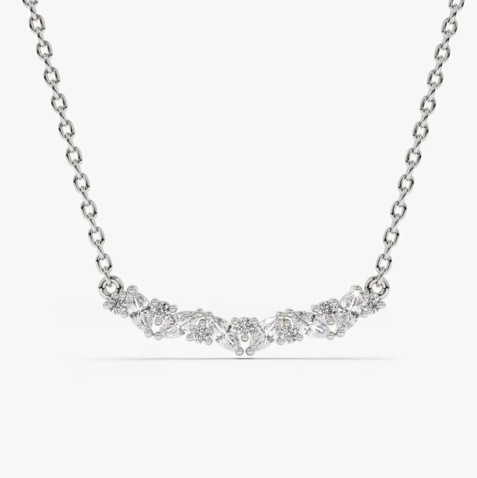 14K Gold Slanted Marquise and Round Diamond Necklace