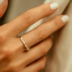 14K Gold Slanted Marquise and Round Diamond Ring
