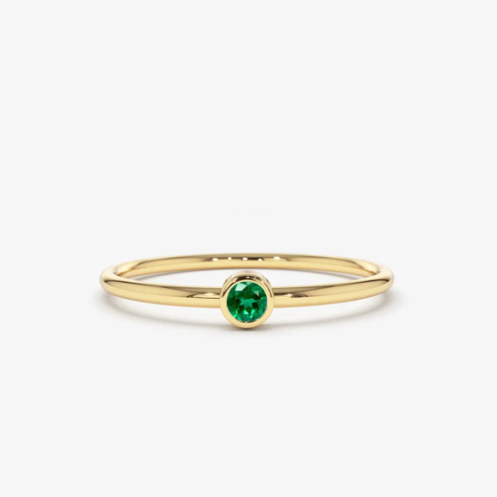 14k Gold Solitaire Emerald Gemstone Ring