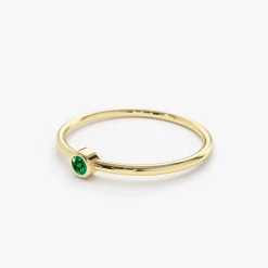 14k Gold Solitaire Emerald Gemstone Ring