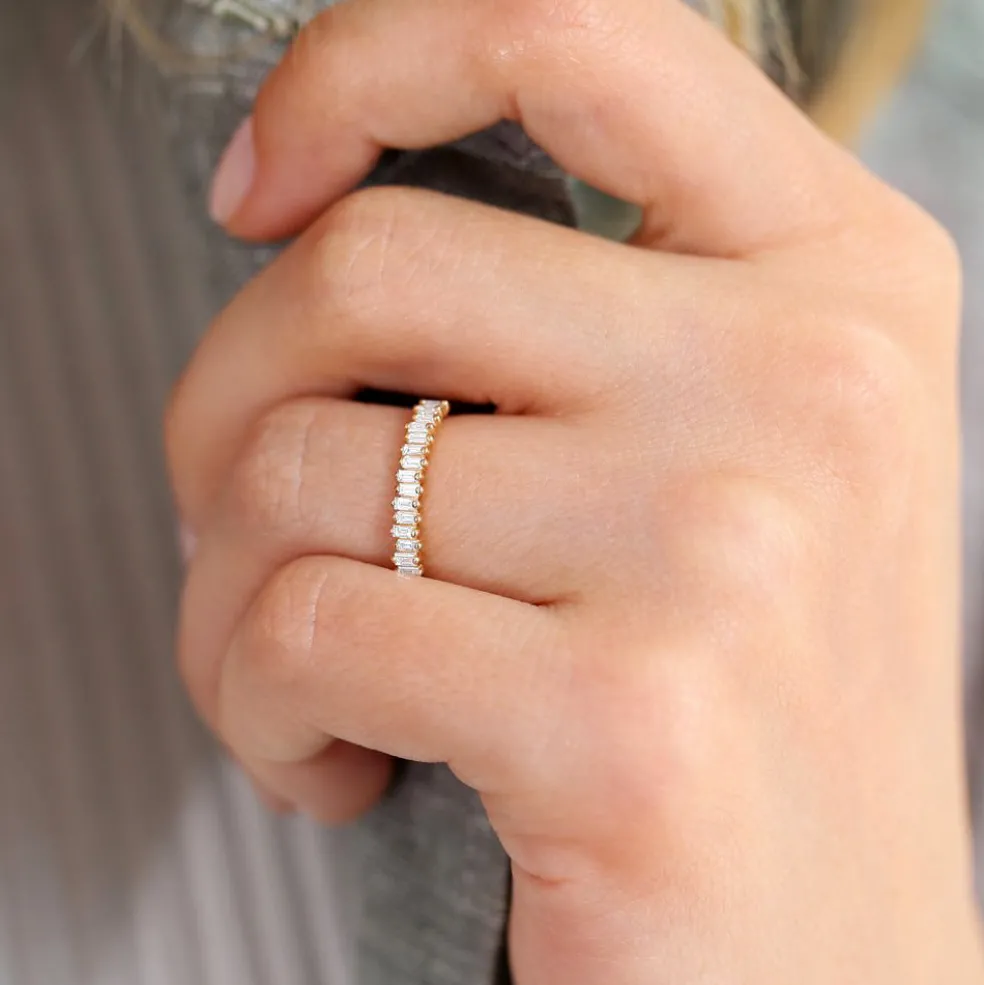 14K Gold Stackable Vertical Baguette Diamond Ring