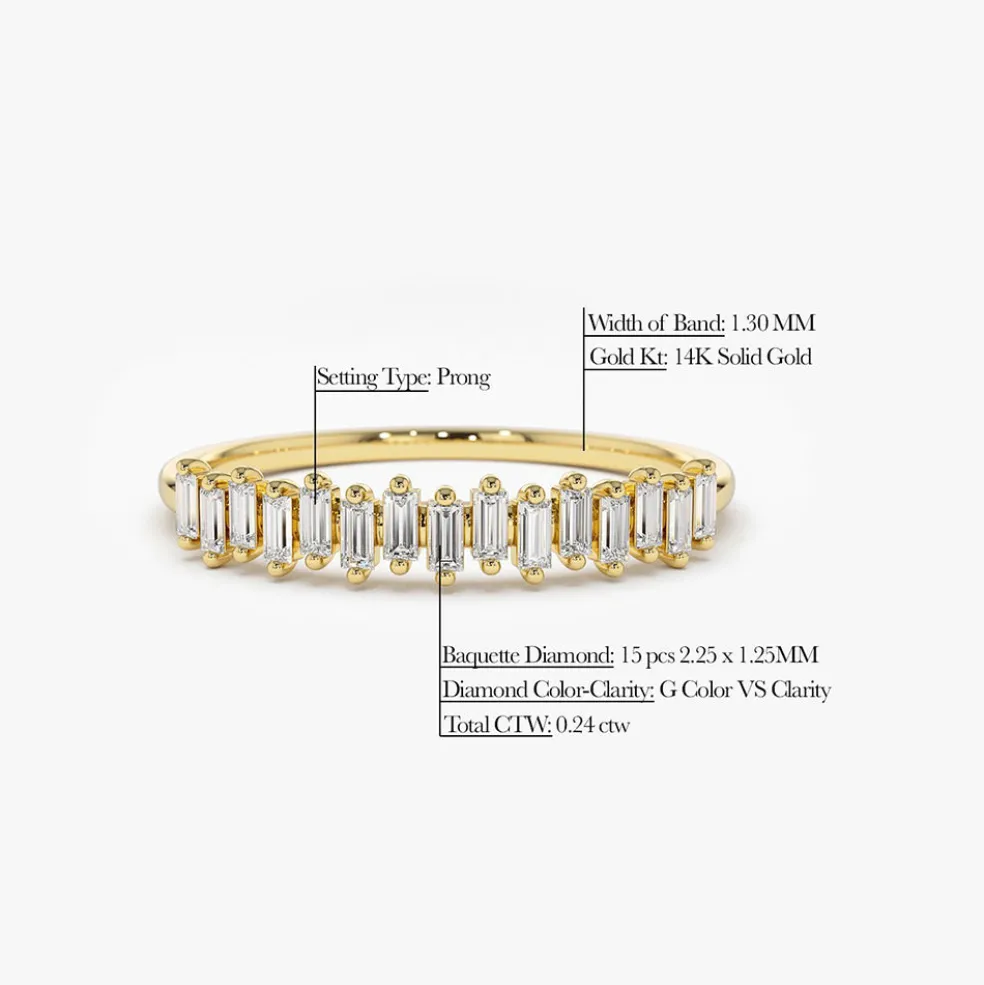 14K Gold Stackable Vertical Baguette Diamond Ring