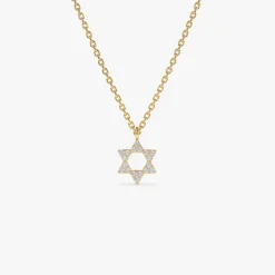 14K Gold Star of David Diamond Necklace