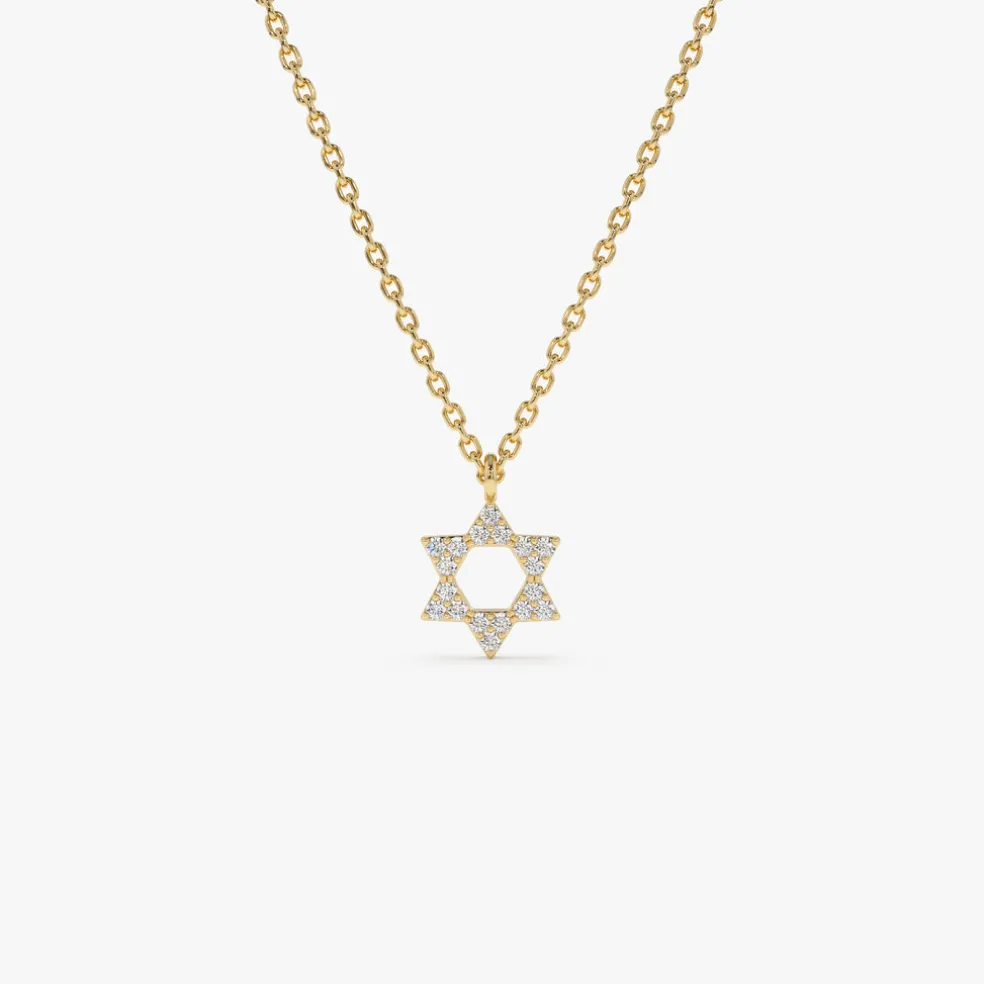 14K Gold Star of David Diamond Necklace